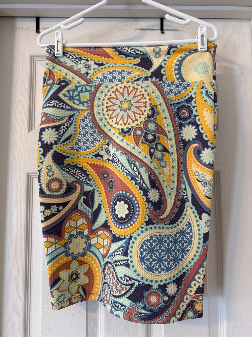 LuLaRoe Paisley Pencil Skirt in Navy, Mustard, Teal, Coral, Cream